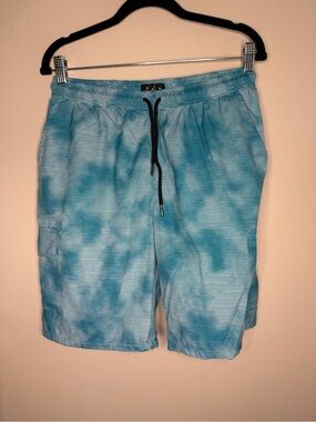 Men's Aqua Tie-Dye Swim Trunks with Drawstring